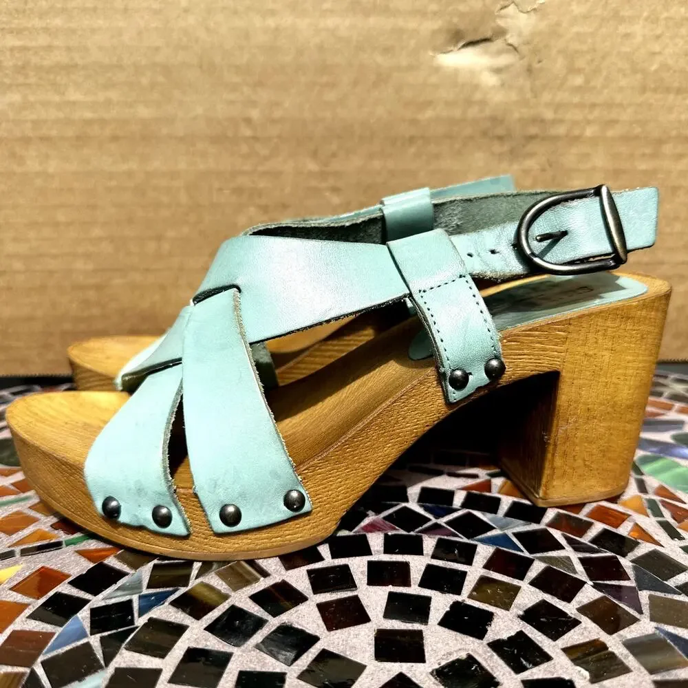 Sundance Denira Slingback Platform Sandals Heel Italian Leather Mint Green 7
